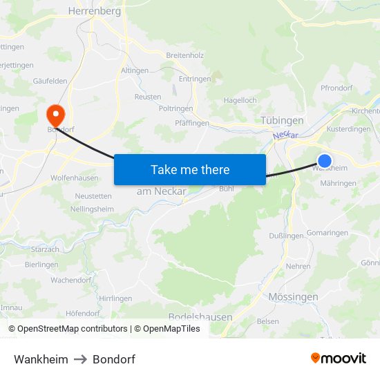 Wankheim to Bondorf map