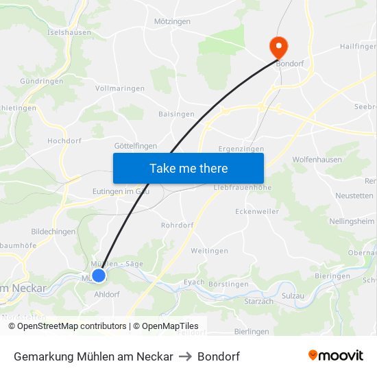 Gemarkung Mühlen am Neckar to Bondorf map