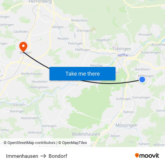 Immenhausen to Bondorf map