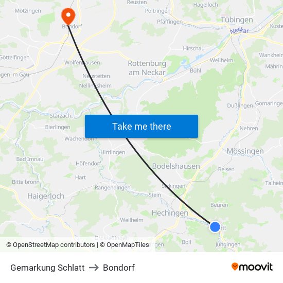 Gemarkung Schlatt to Bondorf map