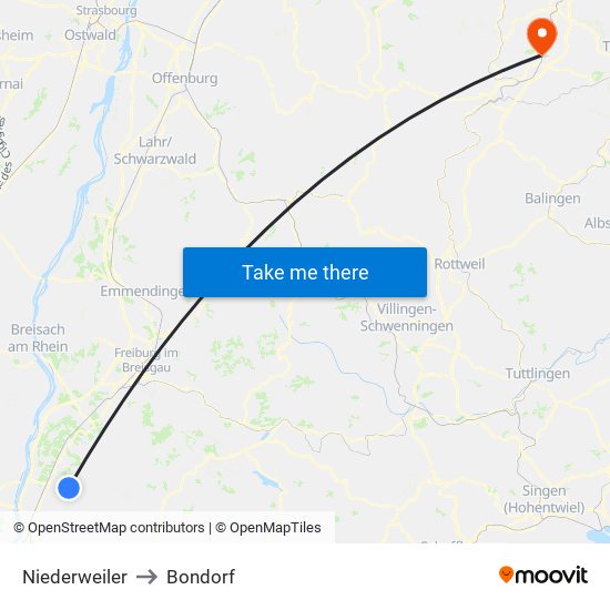 Niederweiler to Bondorf map