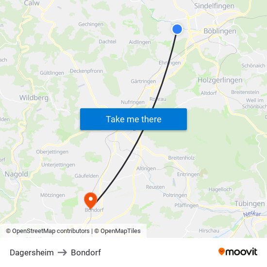 Dagersheim to Bondorf map