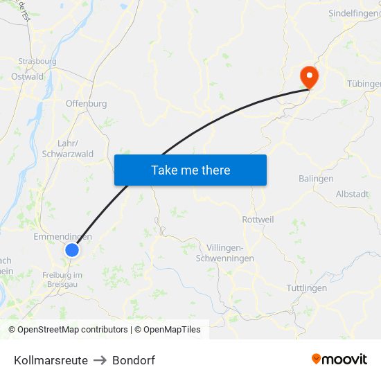 Kollmarsreute to Bondorf map