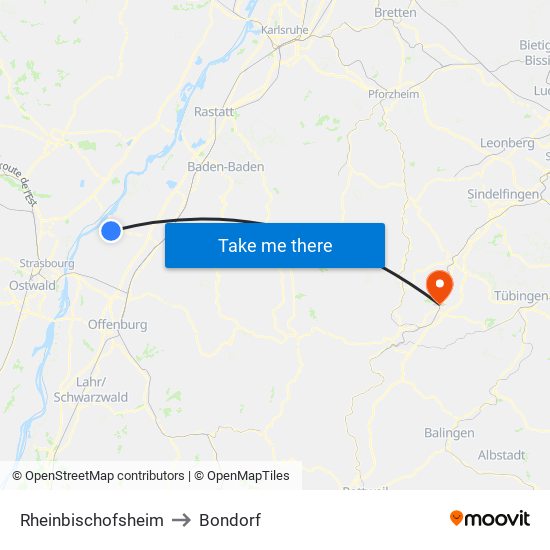 Rheinbischofsheim to Bondorf map