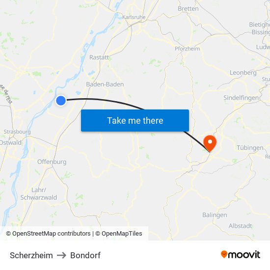 Scherzheim to Bondorf map