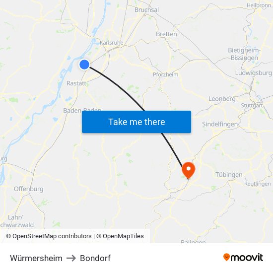 Würmersheim to Bondorf map