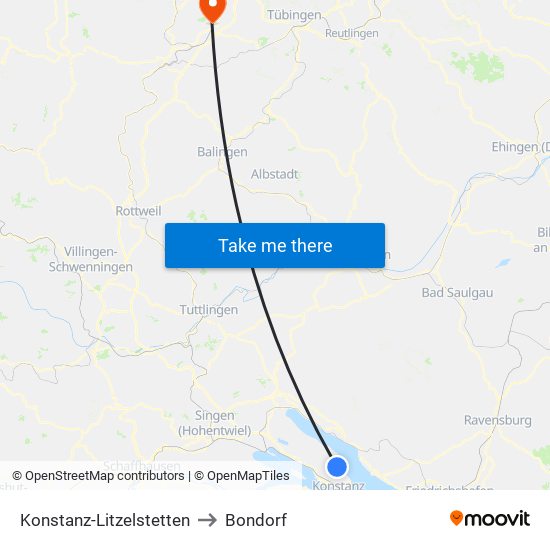 Konstanz-Litzelstetten to Bondorf map