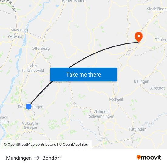 Mundingen to Bondorf map