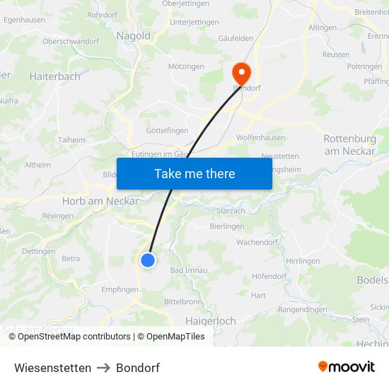 Wiesenstetten to Bondorf map