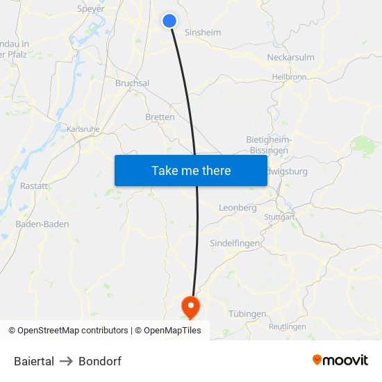 Baiertal to Bondorf map