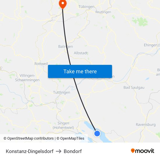 Konstanz-Dingelsdorf to Bondorf map