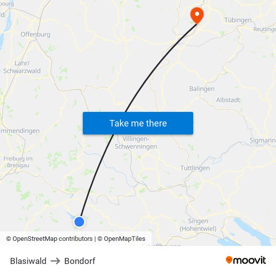 Blasiwald to Bondorf map