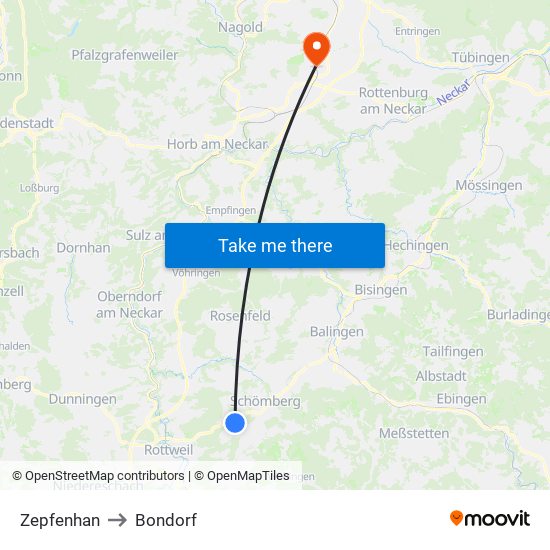 Zepfenhan to Bondorf map