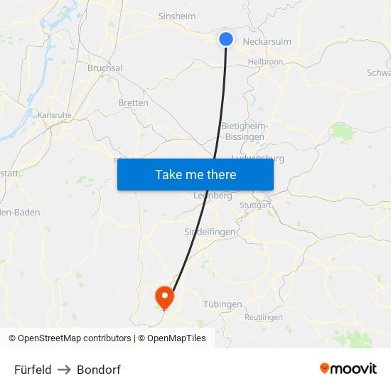 Fürfeld to Bondorf map
