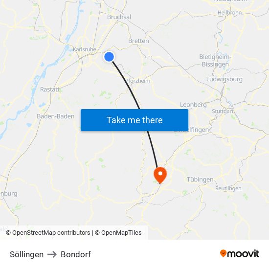 Söllingen to Bondorf map