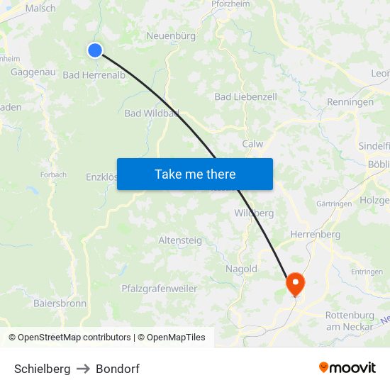 Schielberg to Bondorf map