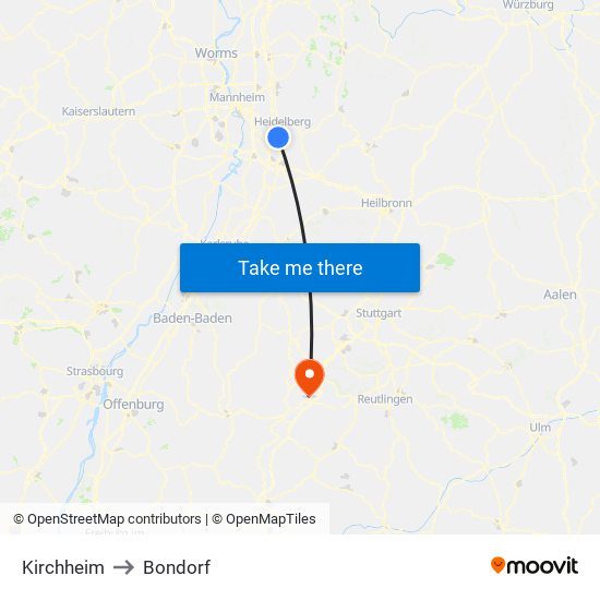 Kirchheim to Bondorf map