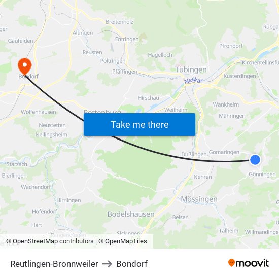 Reutlingen-Bronnweiler to Bondorf map