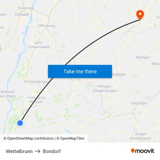 Wettelbrunn to Bondorf map