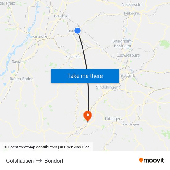 Gölshausen to Bondorf map