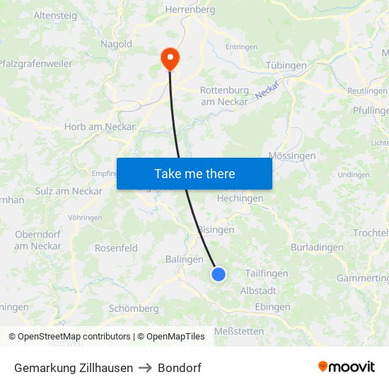 Gemarkung Zillhausen to Bondorf map