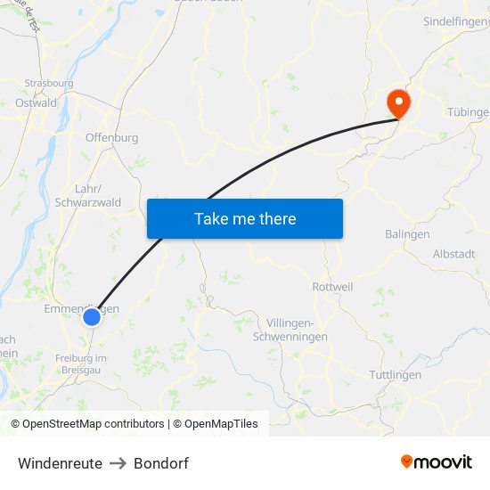 Windenreute to Bondorf map