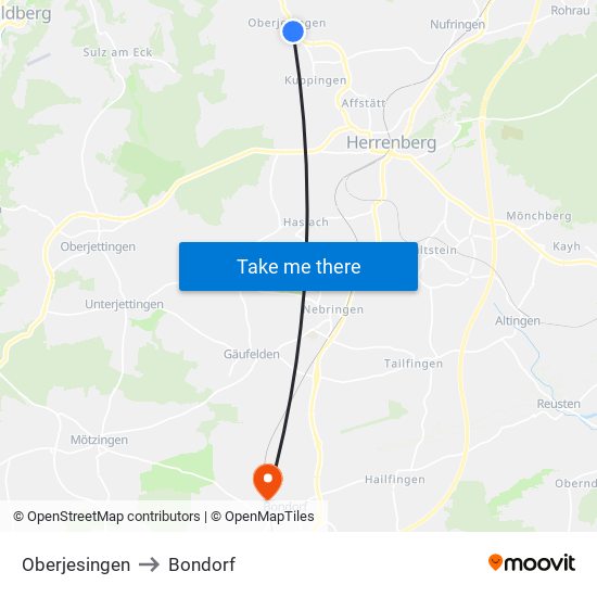 Oberjesingen to Bondorf map