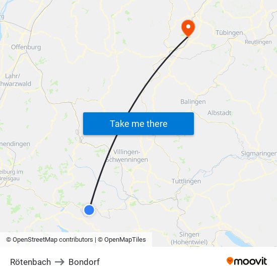 Rötenbach to Bondorf map