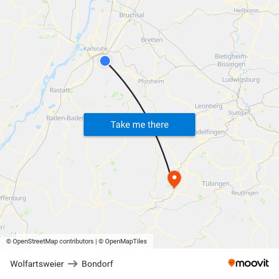 Wolfartsweier to Bondorf map