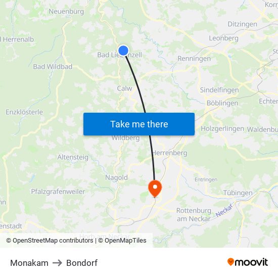 Monakam to Bondorf map