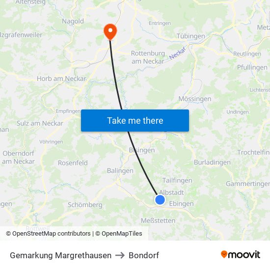 Gemarkung Margrethausen to Bondorf map