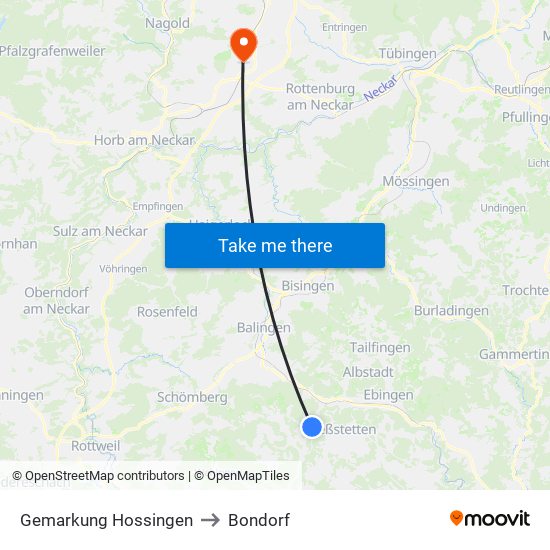 Gemarkung Hossingen to Bondorf map