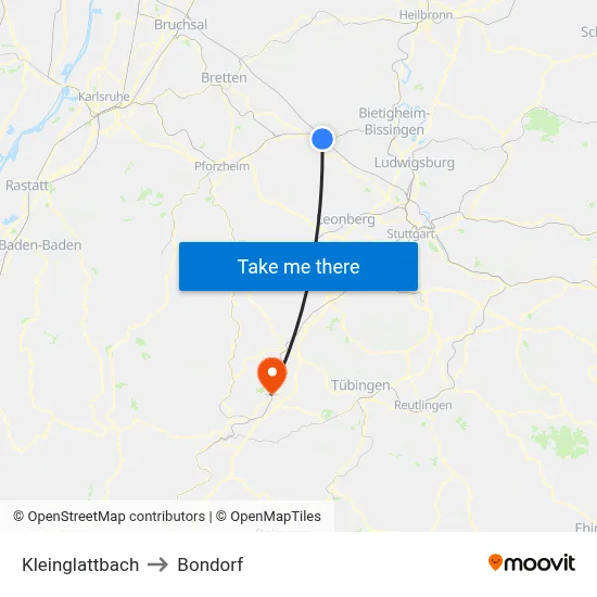 Kleinglattbach to Bondorf map