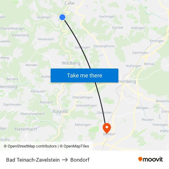 Bad Teinach-Zavelstein to Bondorf map