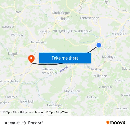 Altenriet to Bondorf map