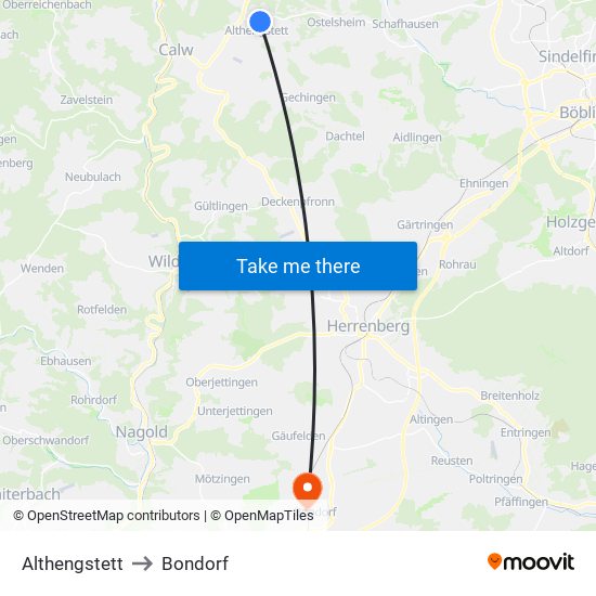 Althengstett to Bondorf map