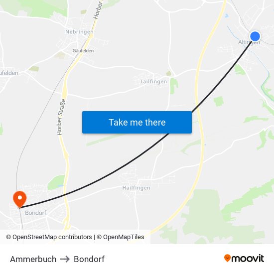 Ammerbuch to Bondorf map