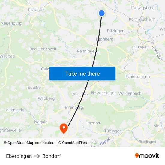 Eberdingen to Bondorf map