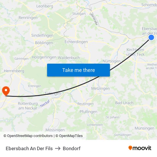 Ebersbach An Der Fils to Bondorf map