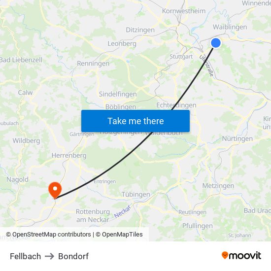 Fellbach to Bondorf map