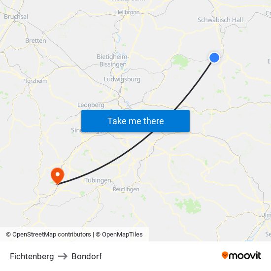 Fichtenberg to Bondorf map