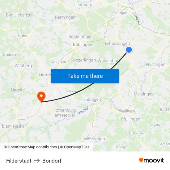 Filderstadt to Bondorf map