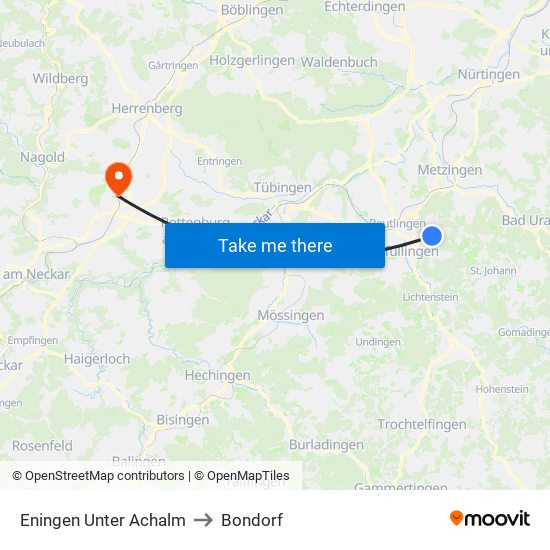 Eningen Unter Achalm to Bondorf map