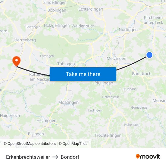 Erkenbrechtsweiler to Bondorf map