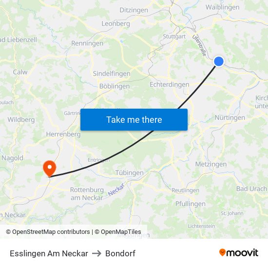Esslingen Am Neckar to Bondorf map