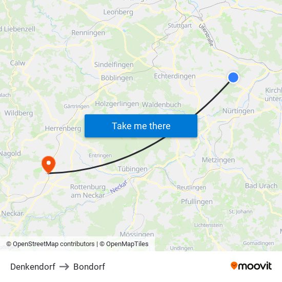 Denkendorf to Bondorf map