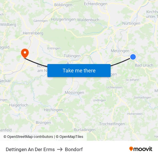 Dettingen An Der Erms to Bondorf map