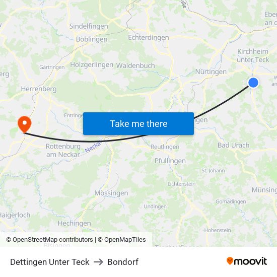 Dettingen Unter Teck to Bondorf map