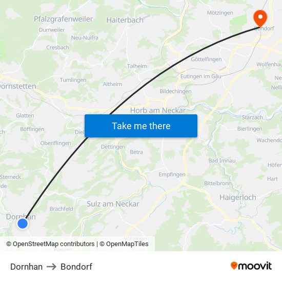 Dornhan to Bondorf map