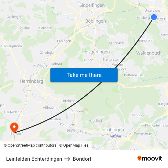 Leinfelden-Echterdingen to Bondorf map